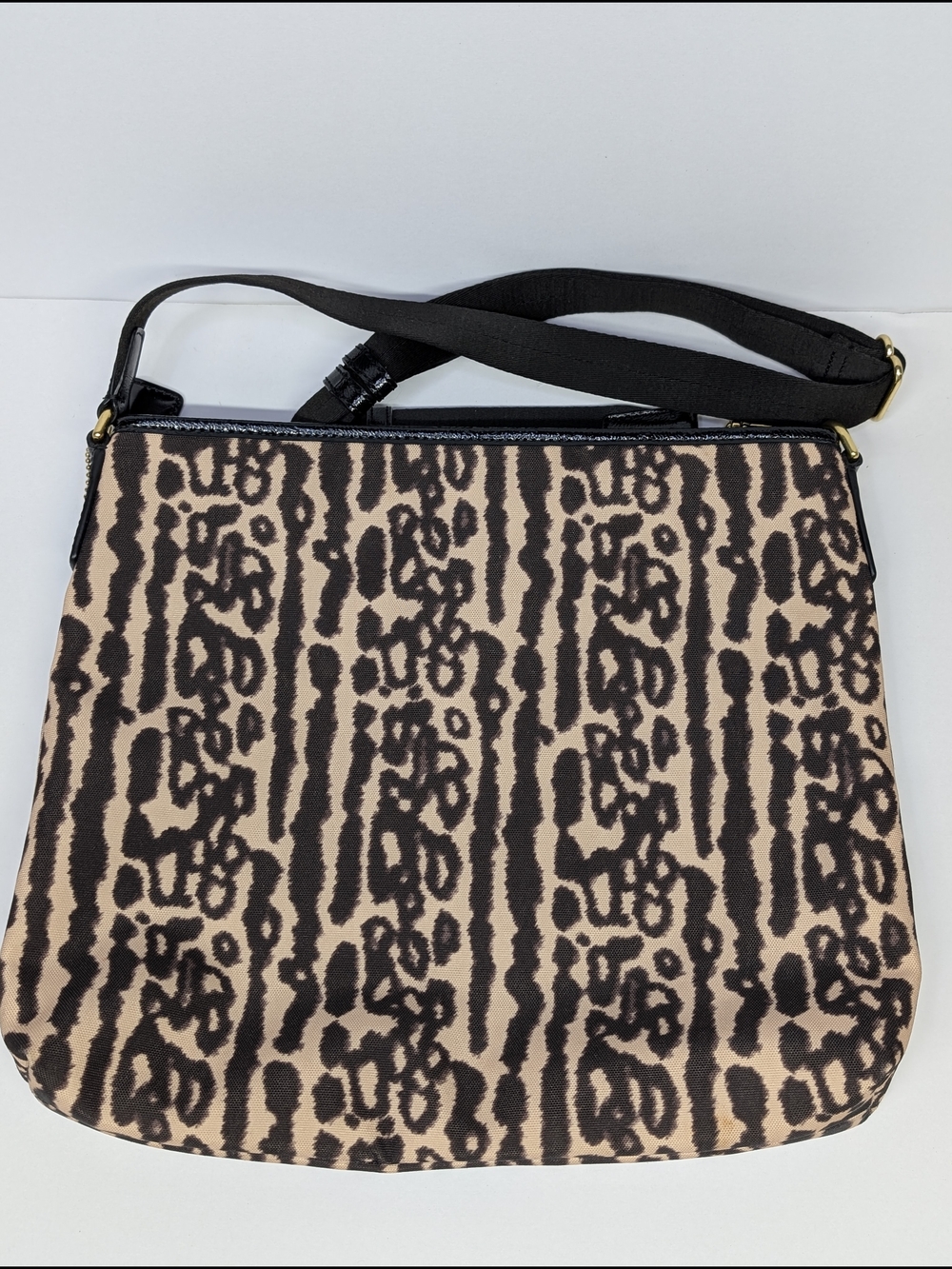 Coach Ocelot Animal Print Black / Beige Adjustable Crossbody Bag Purse F31686 - Picture 2 of 9